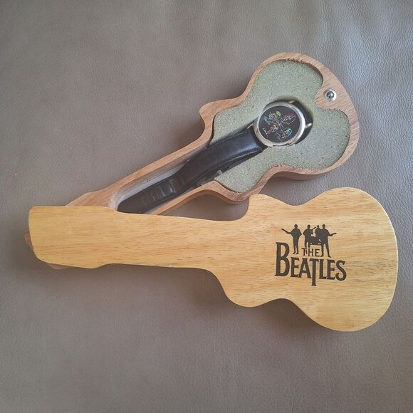 The Beatles Watch in wooden guitar case Apple Stainless Japan 9" Collectible - Picture 14 of 16